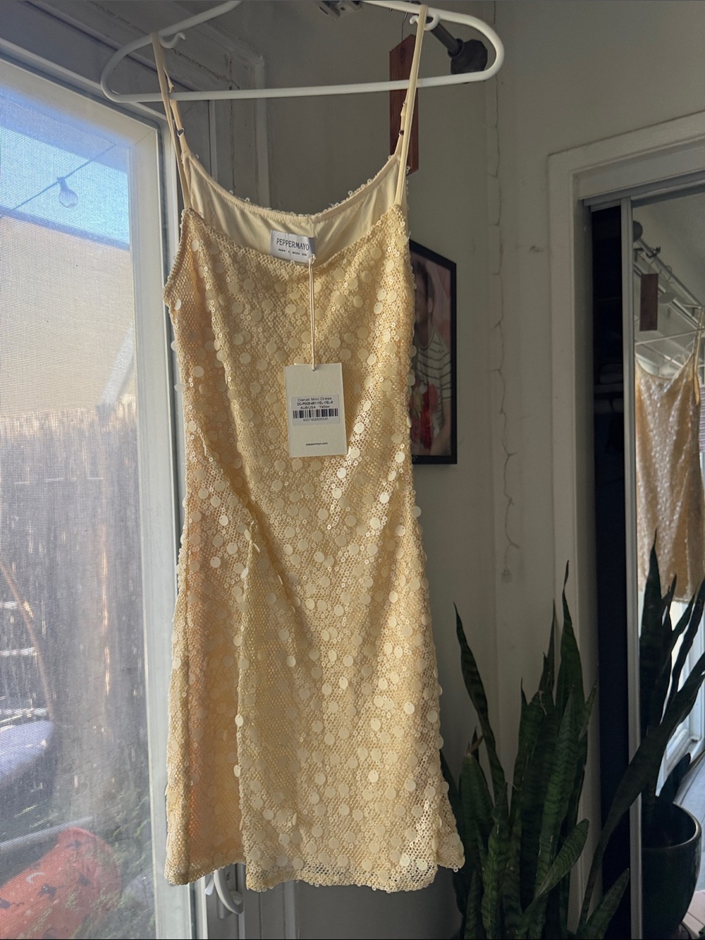 Peppermayo Pale Gold Lace Slip Dress